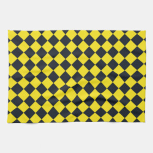 Gult Black Checker Diamond Mönster Kökshandduk