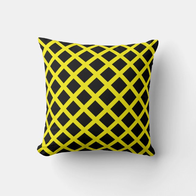 Gult Black Checker Diamond Rand Mönster Kudde (Framsida)
