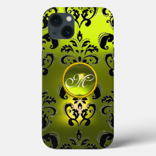 GULT BLACK DAMASK GEMSTONE MONOGRAM
