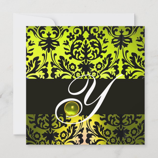 GULT BLACK DAMASK MONOGRAM TOPAZ INBJUDNINGAR (Framsida)