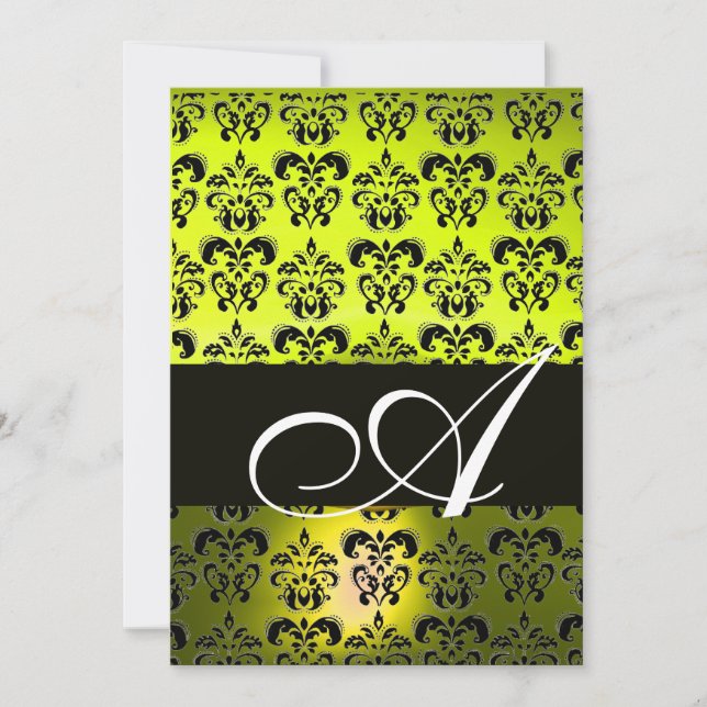 GULT BLACK DAMASK MONOGRAM, vit Inbjudningar (Framsida)