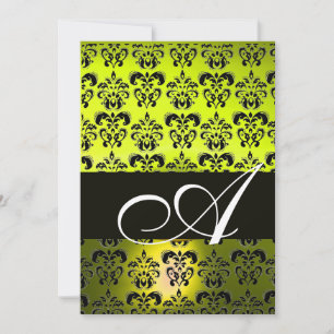 GULT BLACK DAMASK MONOGRAM, vit Inbjudningar