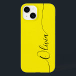 Gult Black Elegant Calligraphy-skript Namn<br><div class="desc">Gult Black Elegant Calligraphy Script Anpassningsbar Personlig Namn iPhone 14 Smart Phone Case har en modern och enkel design för trendig och snyggt med personligen namn i elegant i gult-handskriven calligraphy-skripttypografi på  bakgrund. Designad av ©Evco Studio www.zazzle.com/store/evcostudio</div>