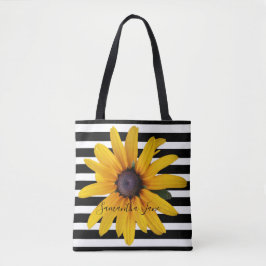 Gult Black-Eyed Susa Photo Black Rand Tote Bag Tygkasse