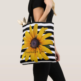 Gult Black-Eyed Susa Photo Black Rand Tote Bag Tygkasse