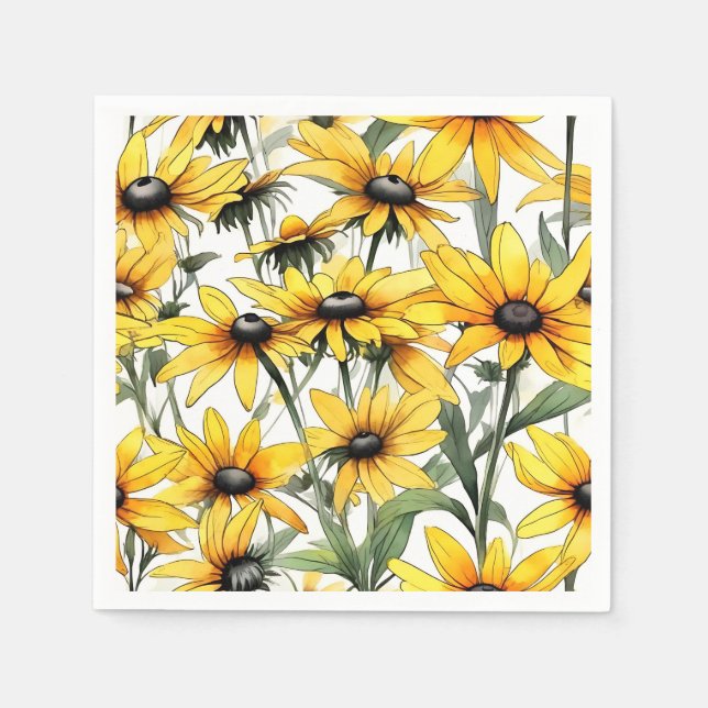 Gult Black-Eyed Susan Blommönster Pappersservett (Framsidan)