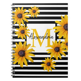 Gult Black-Eyed Susan Monogram Black Rand Anteckningsbok