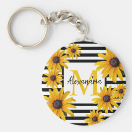 Gult Black-Eyed Susan Monogram Black Rand Nyckelring