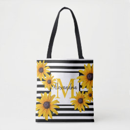 Gult Black-Eyed Susan Monogram Black Rand Tygkasse