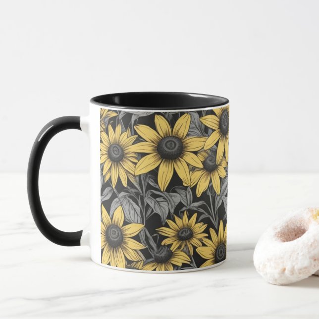 Gult Black-Eyed Susan mönster Mugg (Med munk)