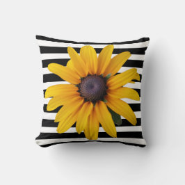 Gult Black-Eyed Susan Photo Black Rand Kudde