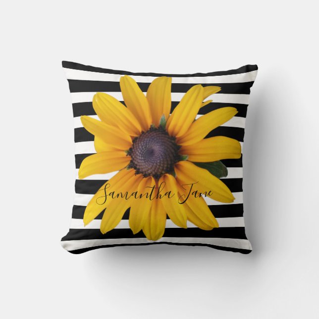 Gult Black-Eyed Susan Photo Black Rand Throw P Kudde (Framsida)