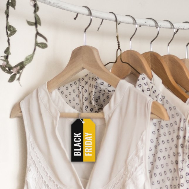 Gult Black Fredag SALE Clothing Pris Märkre Presentetikett (Yellow Black Friday SALE Clothing Hang Price Tag)