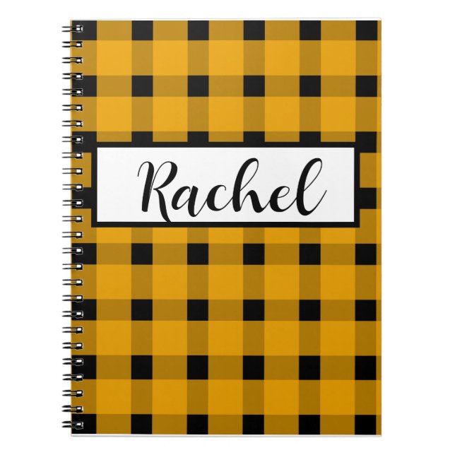 Gult Black Gingham Personlig Anteckningsbok (Framsidan)