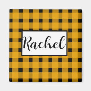 Gult Black Gingham Personlig Magnet