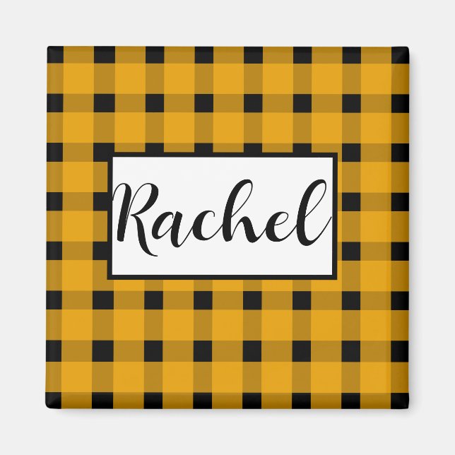 Gult Black Gingham Personlig Magnet (Framsidan)
