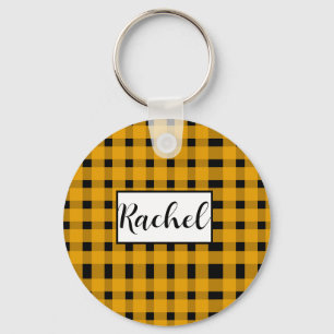 Gult Black Gingham Personlig Nyckelring