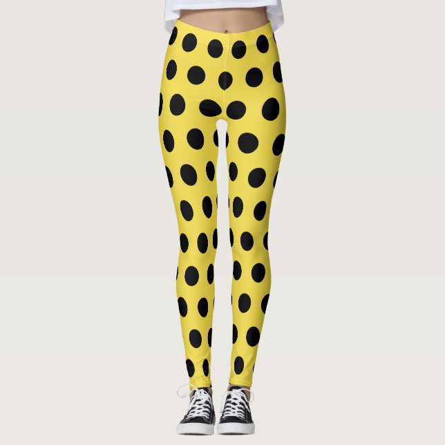 Gult Black Ladybird Costume Spots Retro Leggings (Framsida)
