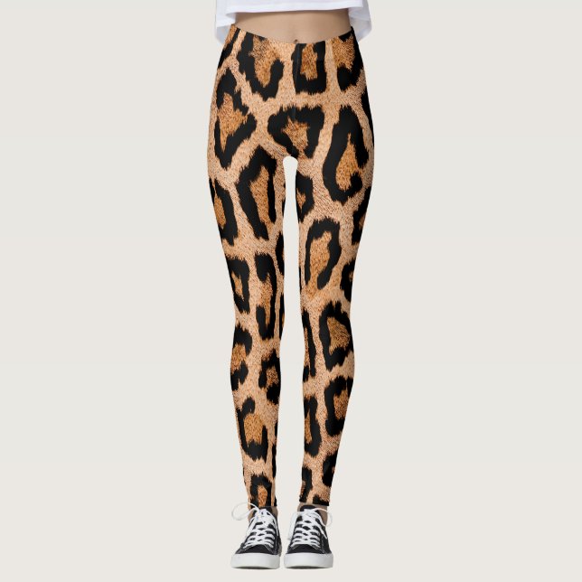 Gult Black Leopard Animal Print Leggings (Framsida)