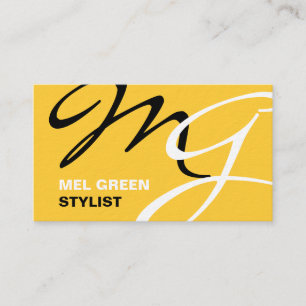Gult Black Modern Monogram Visitkort