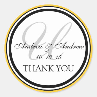 Gult Black Monogram U Bröllop Tack Runt Klistermärke