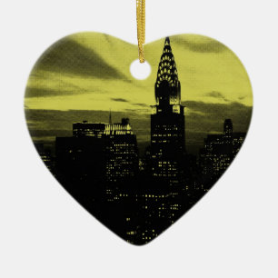 Gult Black New York City Julgransprydnad Keramik