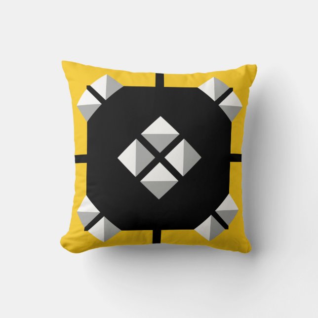 Gult Black och Grått Geometric Mönster Kudde (Framsida)