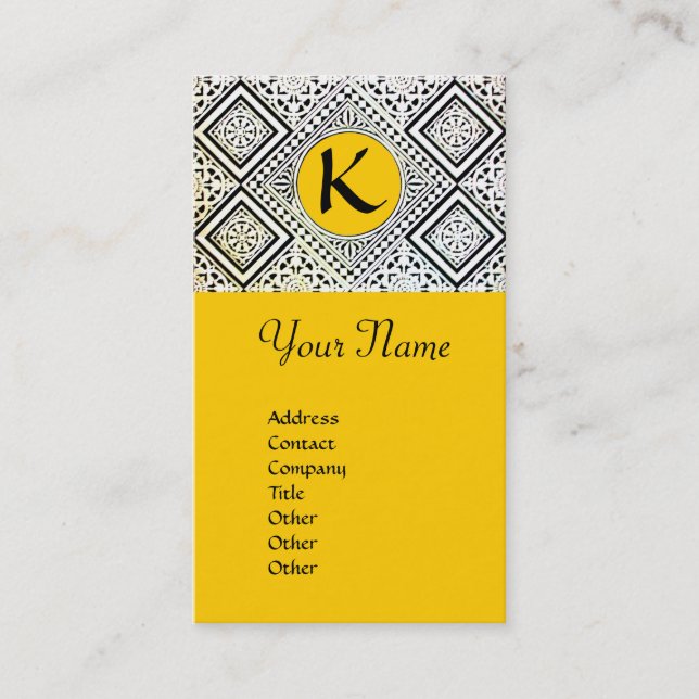 GULT BLACK OCH VITE ROMAN EGLE DAMASK MONOGRAM VISITKORT (Framsida)