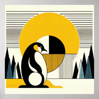 Gult Black Penguin Abstrakt Sunshine Art Deco Poster