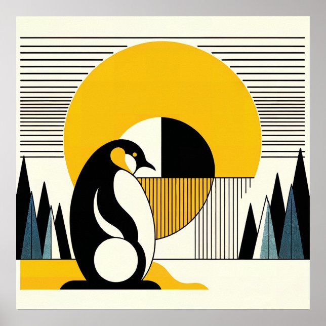 Gult Black Penguin Abstrakt Sunshine Art Deco Poster (Framsidan)