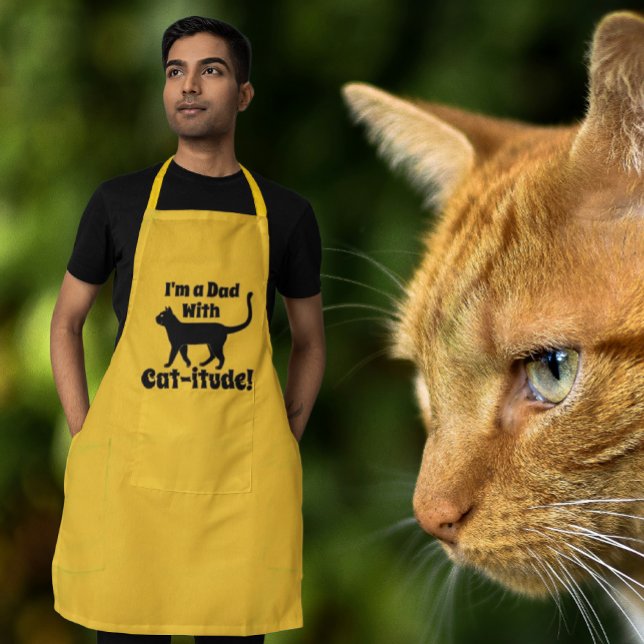 Gult Black Personlig Pappa med katt. Långt Förkläde (Does your dad love cats? Personalize with your own message!)