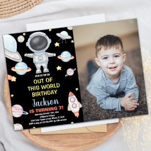 Gult Black Photo Rymden Birthday-inbjudan Inbjudningar