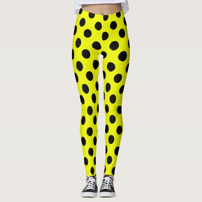 Gult Black Polka dots Leggings (Framsida)