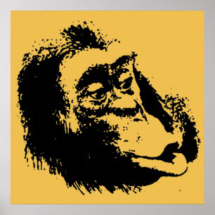 Gult Black Pop Art Funny Chimpanzee Poster