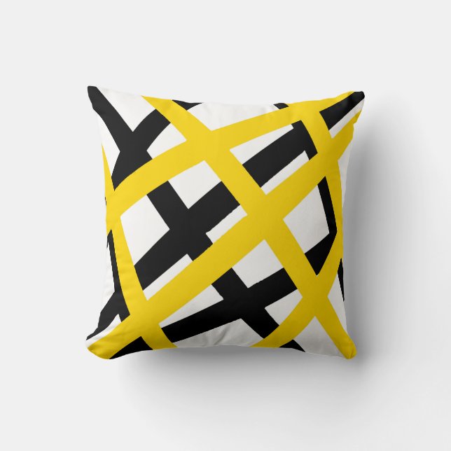 Gult Black Rand Geometric Kudde (Framsida)