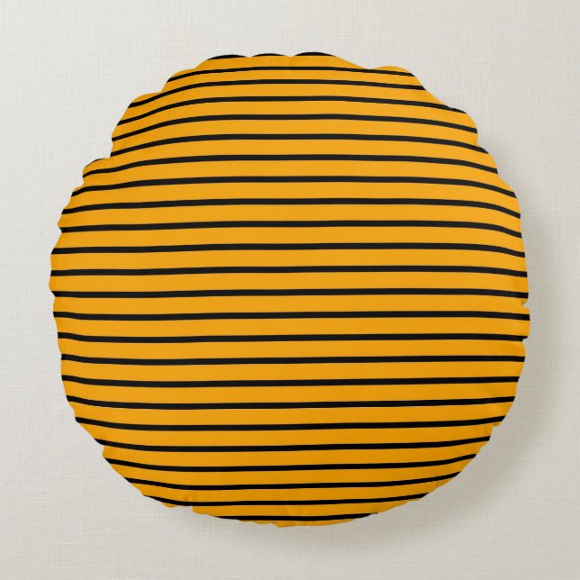 Gult Black Stripe Modern Snyggt Mönster Rund Kudde (Framsidan)