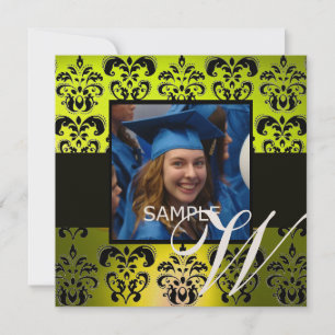 GULT BLACK STUDENTEN DAMASK MONOGRAM-champagne Inbjudningar