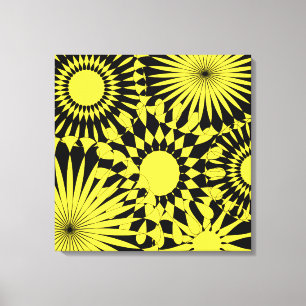 Gult Black Sunshine Flowers Retro, Kanvastryck