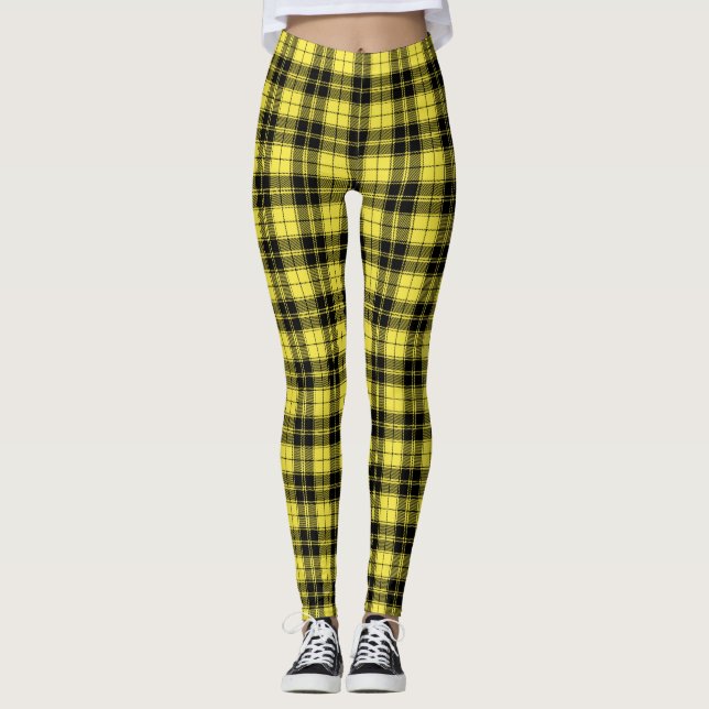 Gult Black Tartan Play Mönster  Leggings (Framsida)