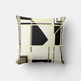 Gult Black Taupe på vit Abstrakt labyrint Kudde