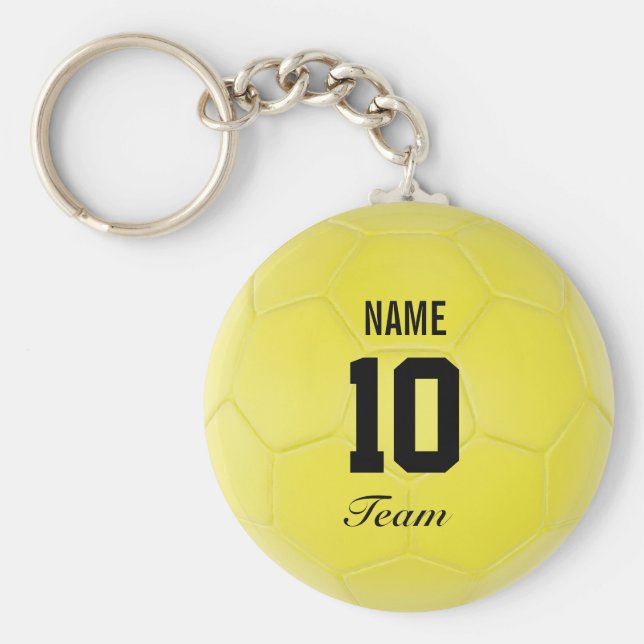 Gult Black Team Occer Ball Personlig Namn Nyckelring (Framsidan)