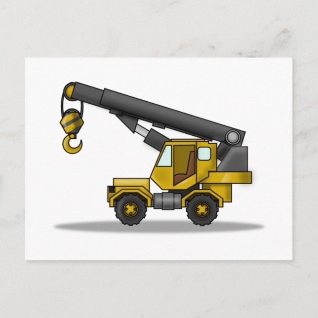 Gult & Black Tecknad Crane Construction Fordon Vykort (Framsida)