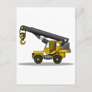 Gult & Black Tecknad Crane Construction Fordon Vykort