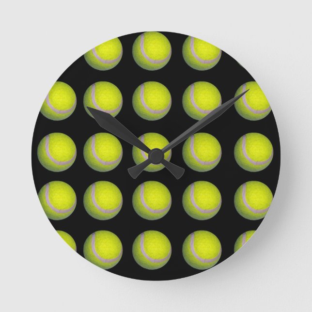 Gult Black Tennis Boll Mönster, Rund Klocka (Framsida)