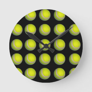 Gult Black Tennis Boll Mönster, Rund Klocka