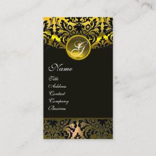 GULT BLACK TOPAZ DAMASK MONOGRAM, guld Visitkort