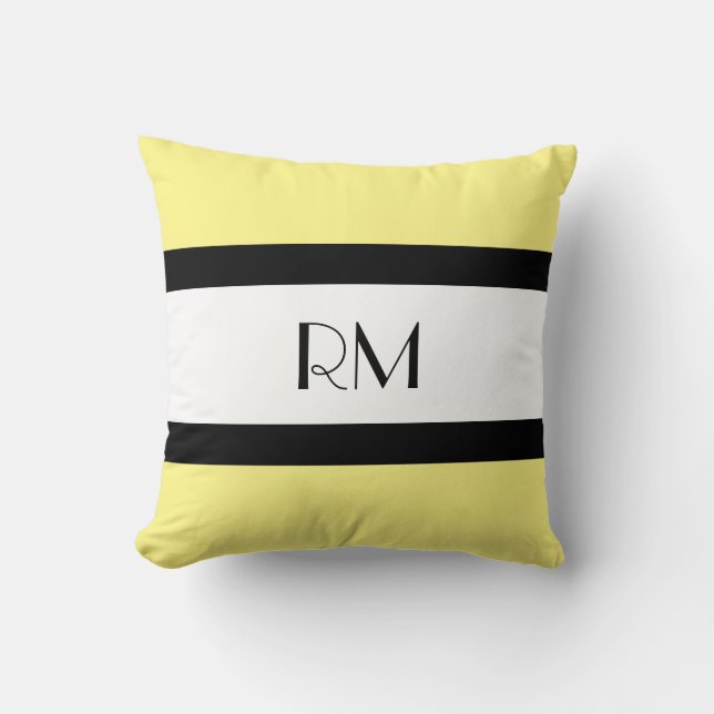 Gult Black White Monogrammed Pillow Kudde (Framsida)