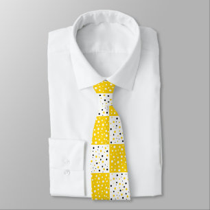 Gult Black & White Polka Dot Färg Block Mönster Slips