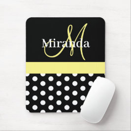 Gult Black White Polka Dot Monogram Mouse Pad Musmatta