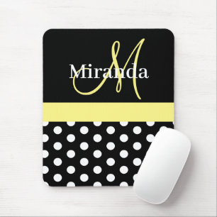 Gult Black White Polka Dot Monogram Mouse Pad Musmatta
